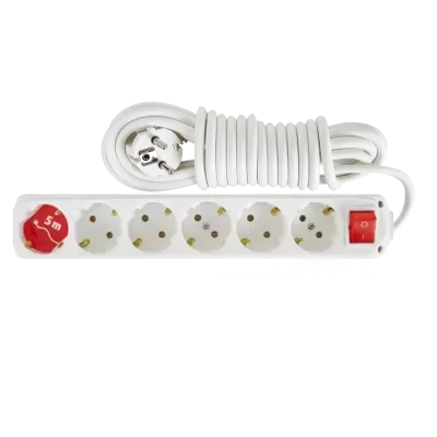 6 Gang Earthed Socket With Switch - 5 mt Cord
