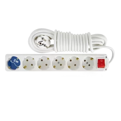 6 Gang Earthed Socket With Switch - 3 mt Cord