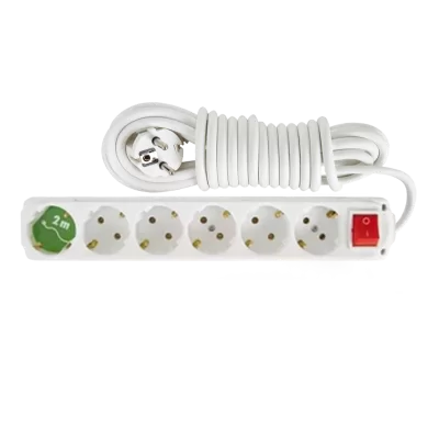 6 Gang Earthed Socket With Switch - 2 mt Cord
